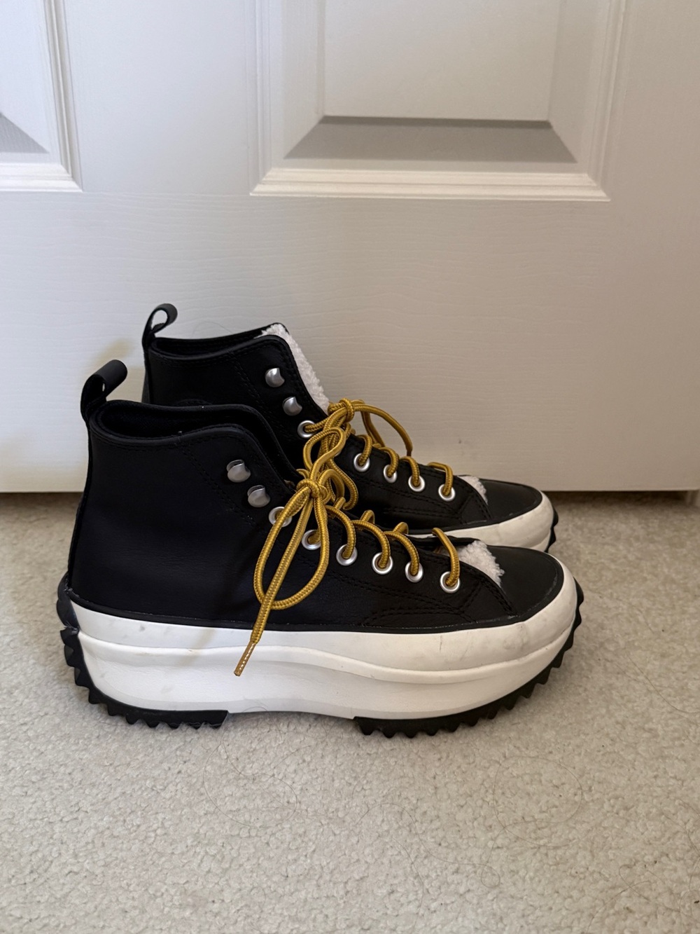 Converse Black and White Lace-Up Women's Boots with Gold Laces - Picture 2 of 9